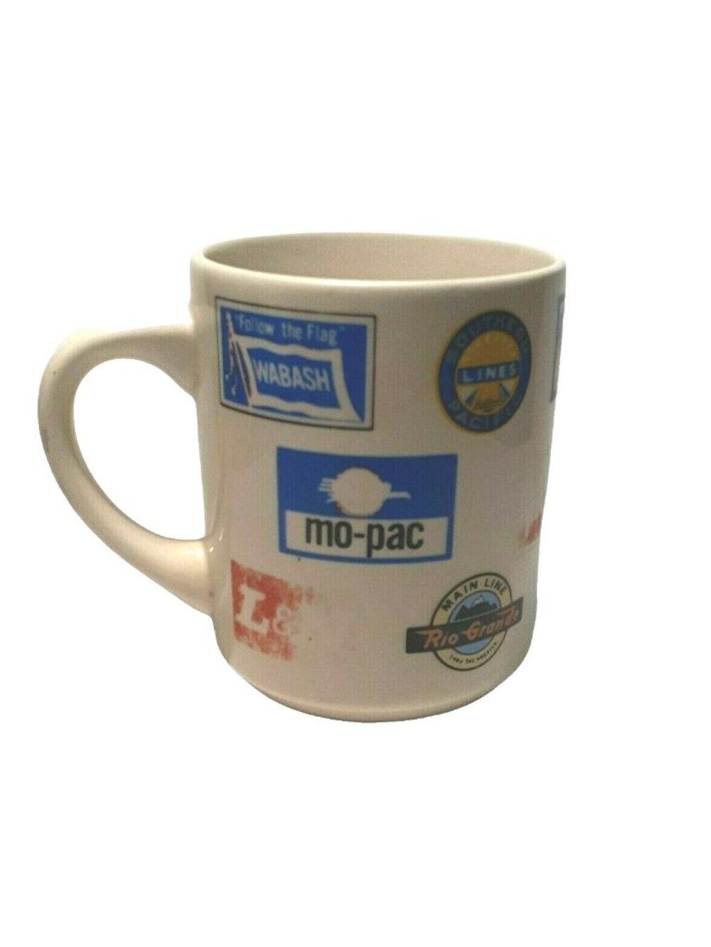 Train Railroad Logos Diner Mug Santa Fe Southern Pacific Amtrack B&O Rock Island